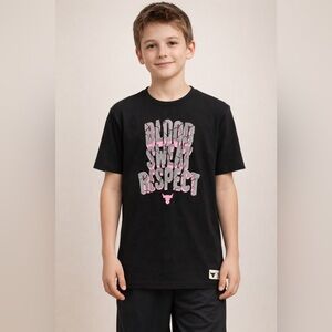 Youth Under Armour Black Tee with Pink Graphic, Size XL